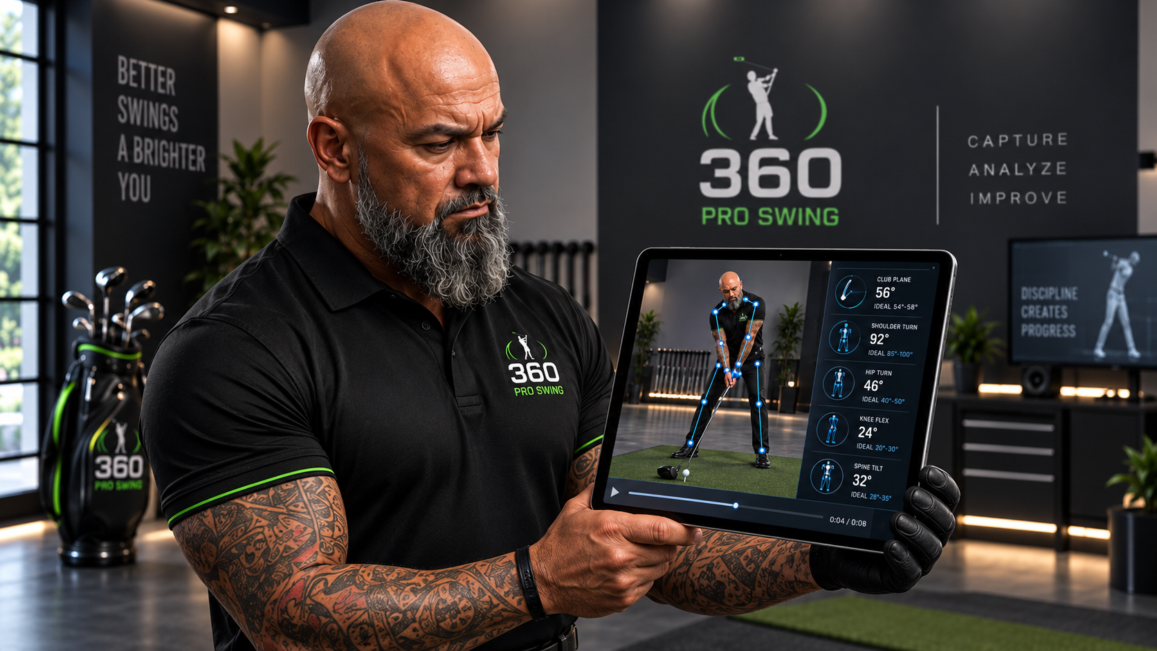 Planned AI video golf swing review on a tablet