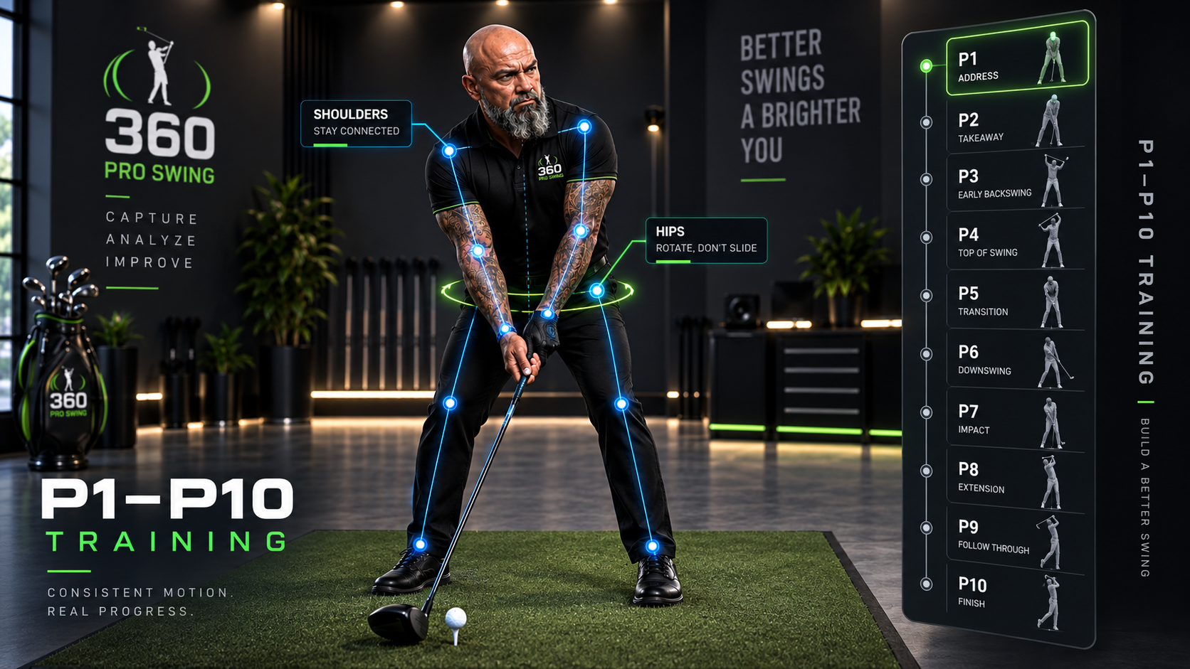 360 Pro Swing P1 through P10 guided golf swing training