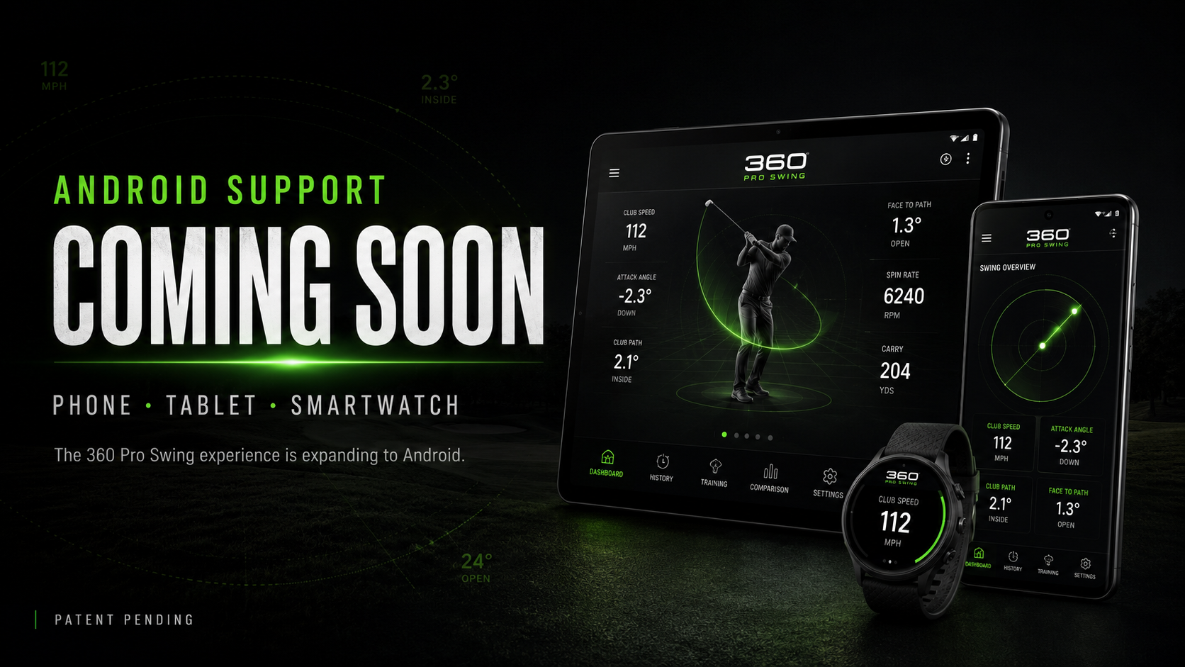 Android support coming soon for 360 Pro Swing phones, tablets, and smartwatches