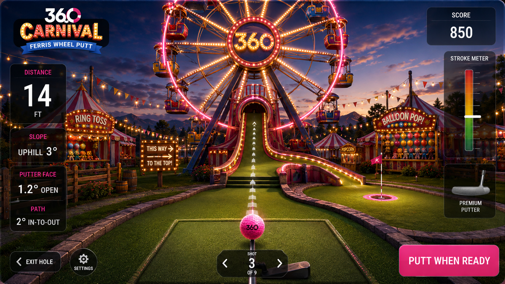 360 Pro Swing Ferris Wheel Putt carnival miniature golf putting simulator game