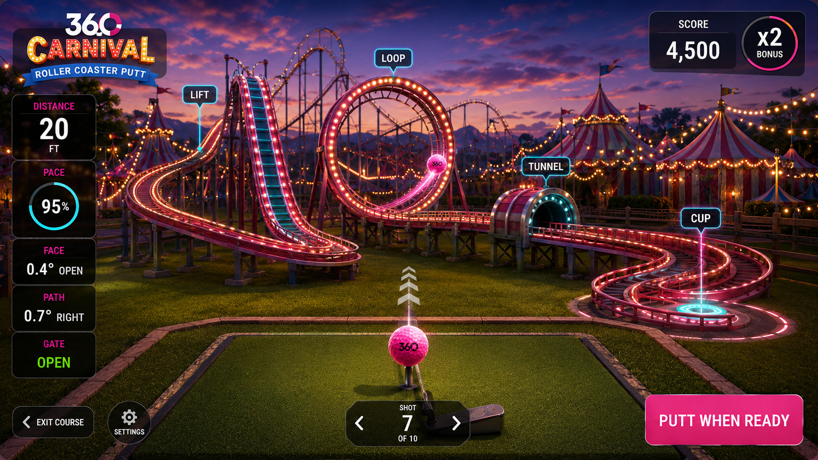360 Pro Swing Roller Coaster Putt carnival miniature golf training game