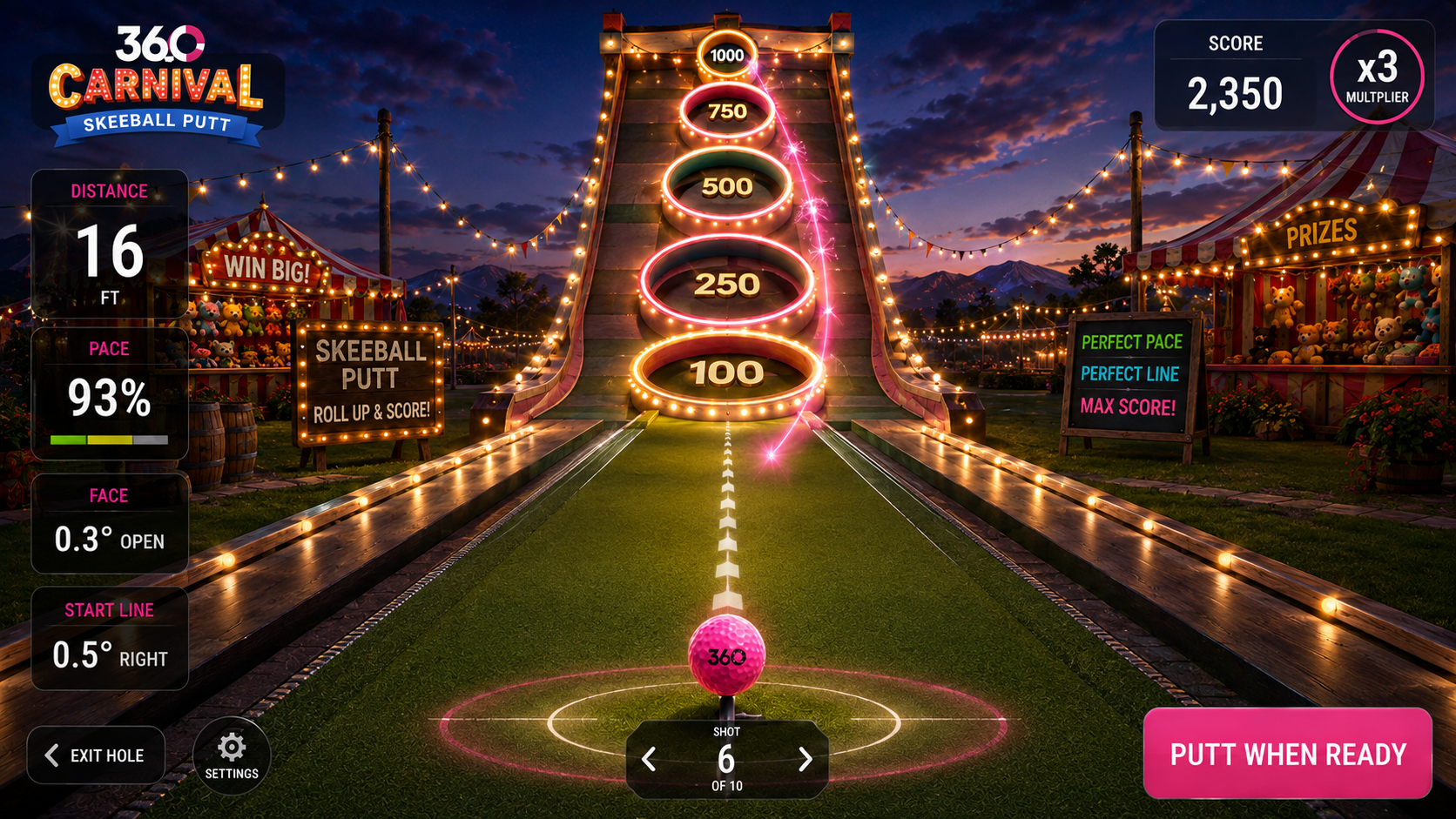 360 Pro Swing Skeeball Putt home golf simulator putting game with scoring rings