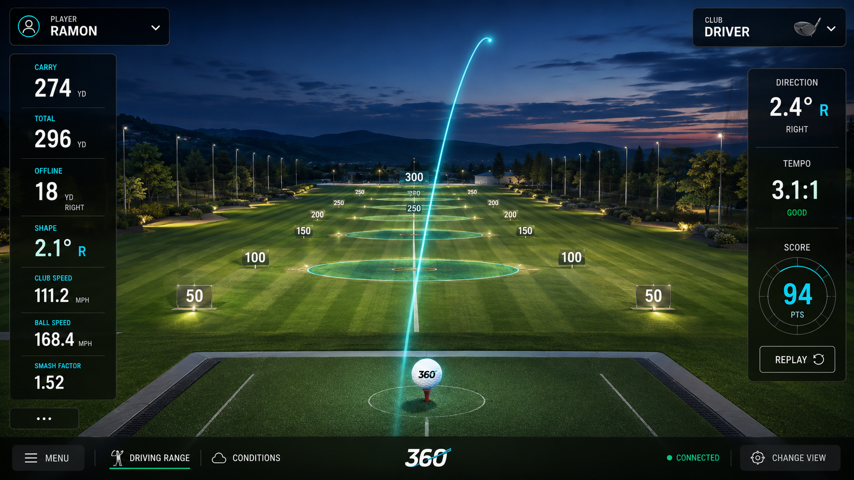 360 Pro Swing Twilight virtual night driving range game